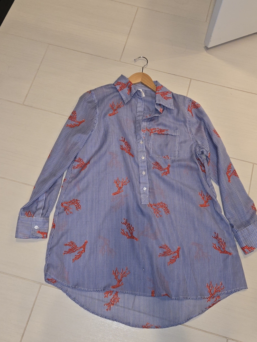 Live 4 Truth Blue Striped Button-Down Shirt with Red Coral Motif
